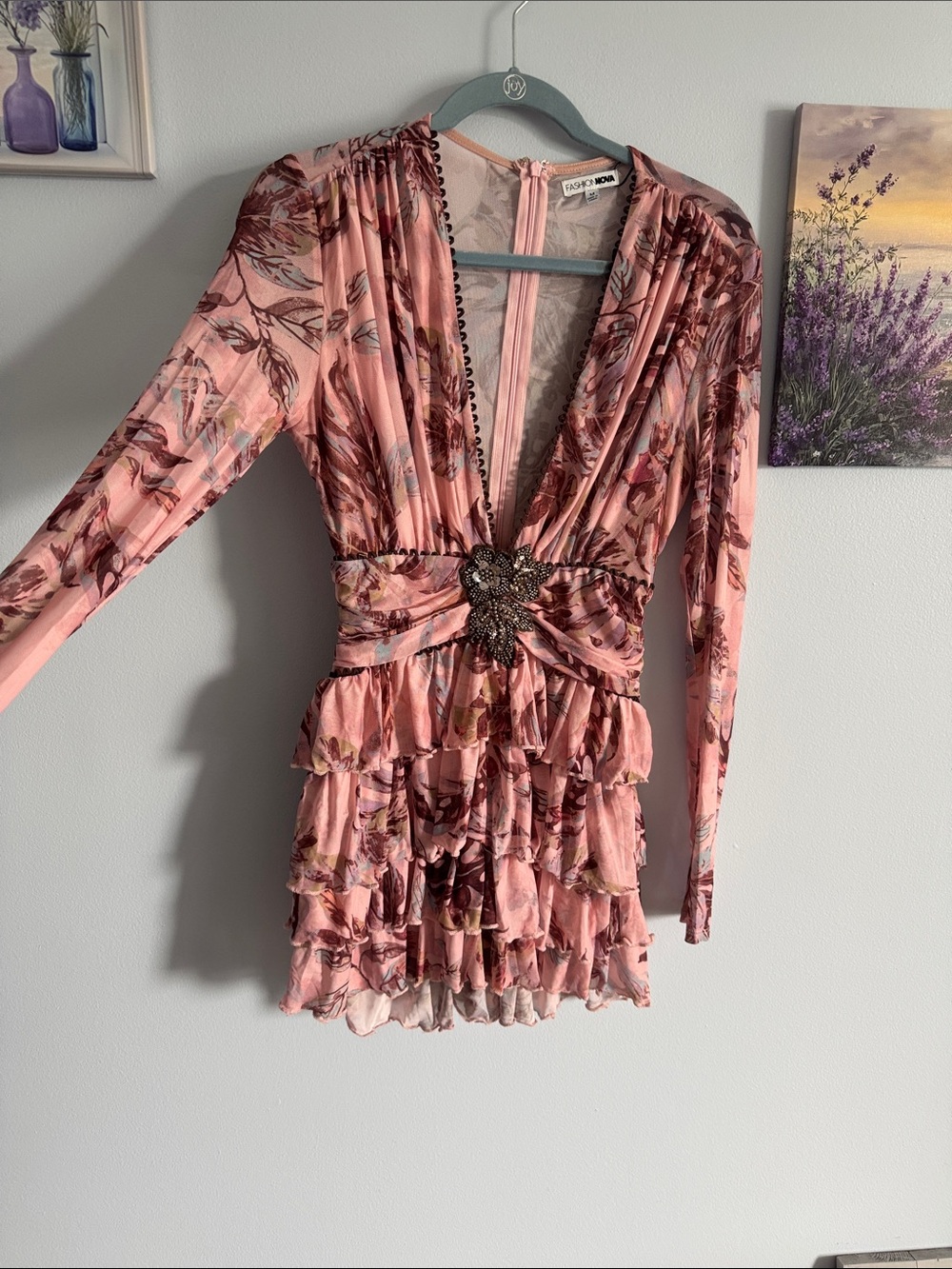 Fashion Nova  For Love And Lemons Pink Floral Ruffle Mini Dress M
